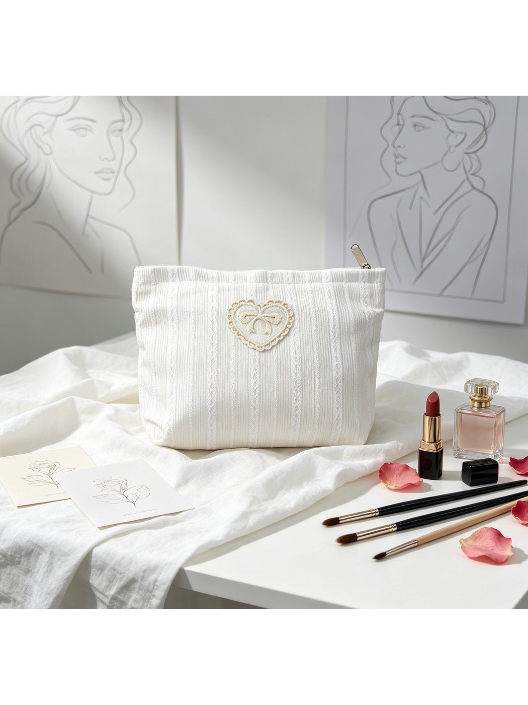 Cosbai - Heart and Bow Design Zip Pouch