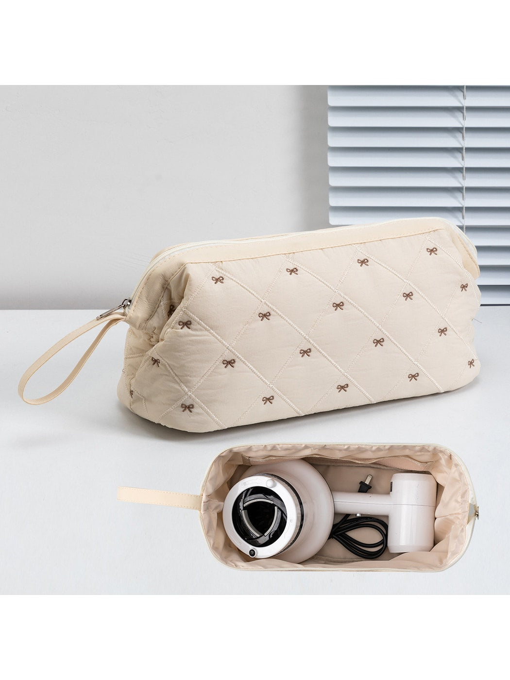Cosbai - Quilted Bow Detail Hair Dryer Storage Bag