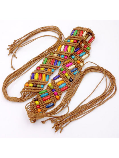 Beco Beaded Woven Waist Belt with woven texture