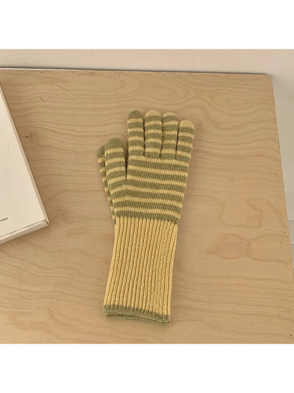 Gloving - Striped Long Ribbed Cuff Gloves