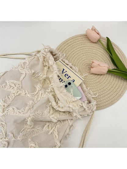 Cosbai - Fringe Detail Casual Canvas Backpack