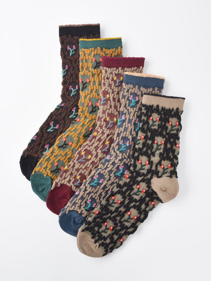 Rufia - Vintage Embroidered Mid-Calf Socks - Soft & Chic
