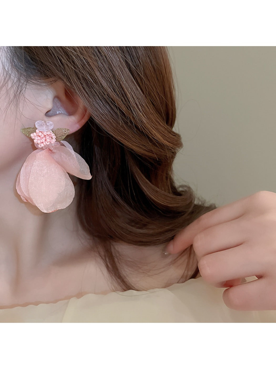 Earwish – Beaded Lace Leaf Drop Earrings