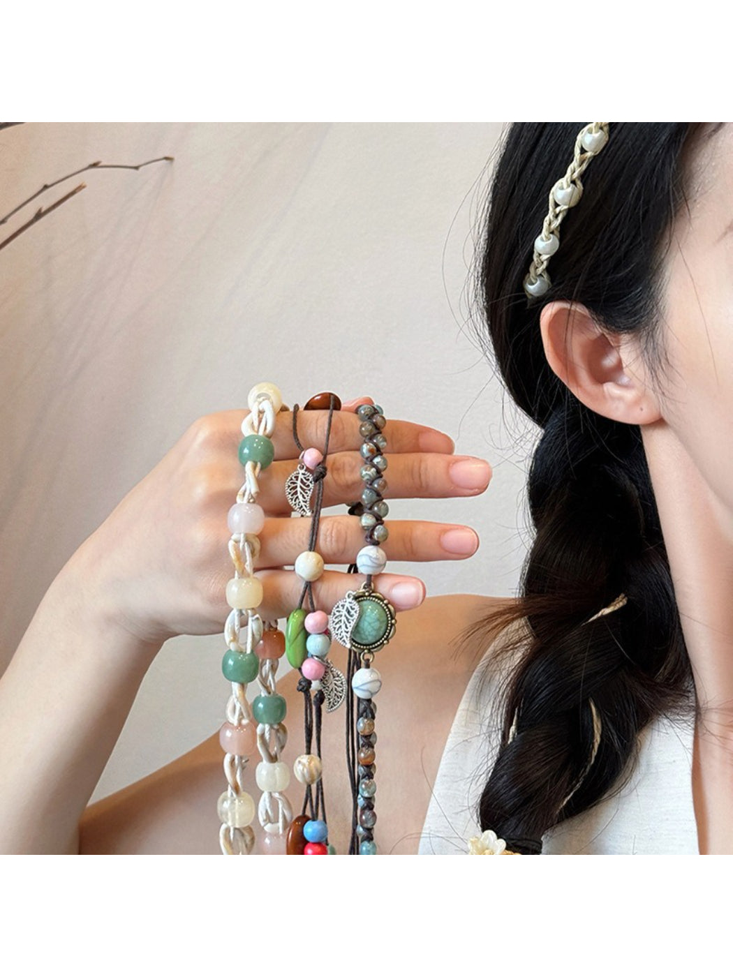 Close-up of Beco braided boho chain belt showing detailed chain links