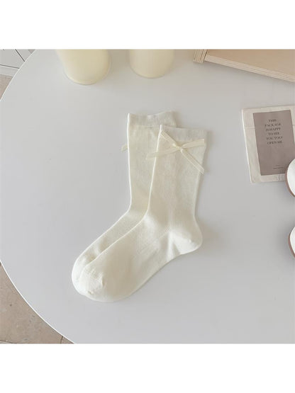 Rufia - White Bow Accent Openwork Crew Socks