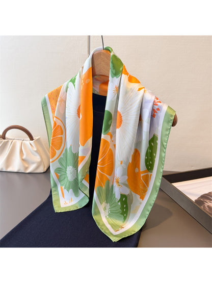 Scarvii - Floral Citrus Print Square Scarf