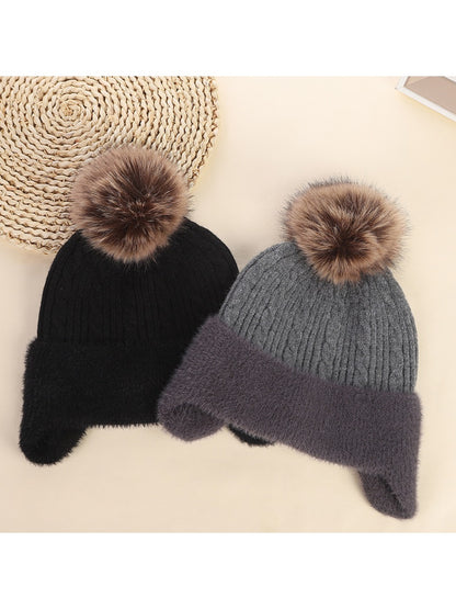 Haila - Cute Knitted Beanie with Ear Cover & Pom