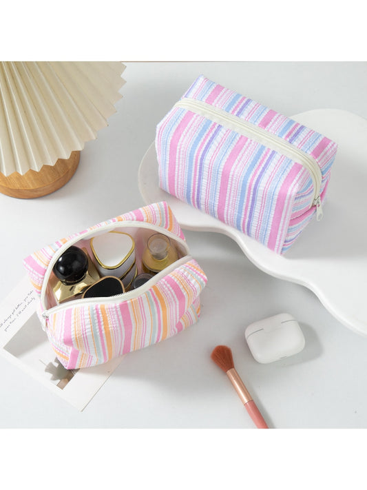Cosbai - Striped Multi-toned Cosmetic Organizer Bag
