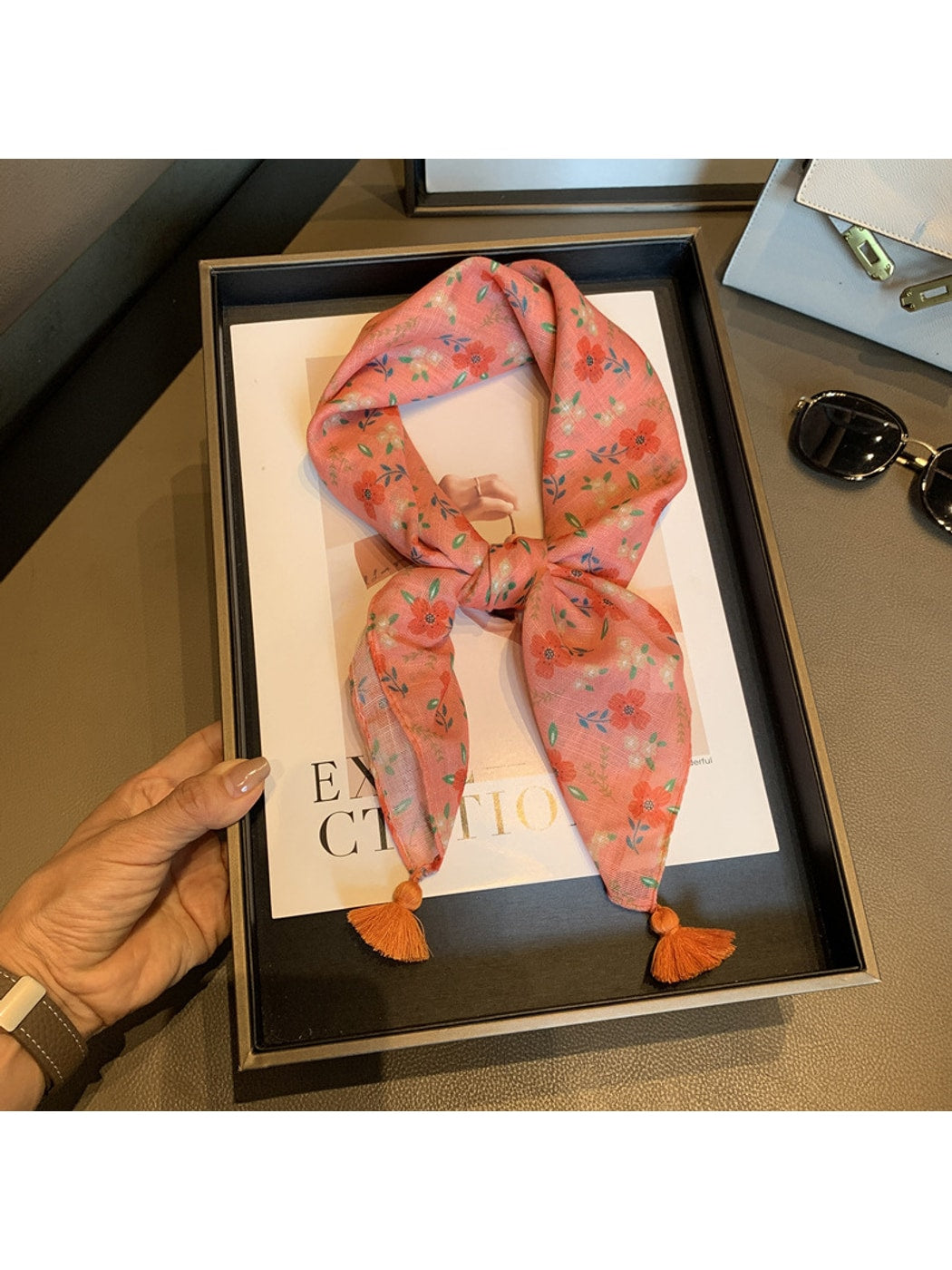 Scarvii - Bright Blossom and Leaf Print Square Scarf