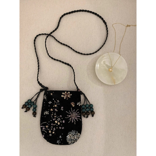 Cosbai beaded floral drawstring crossbody bag with colorful flower design on front