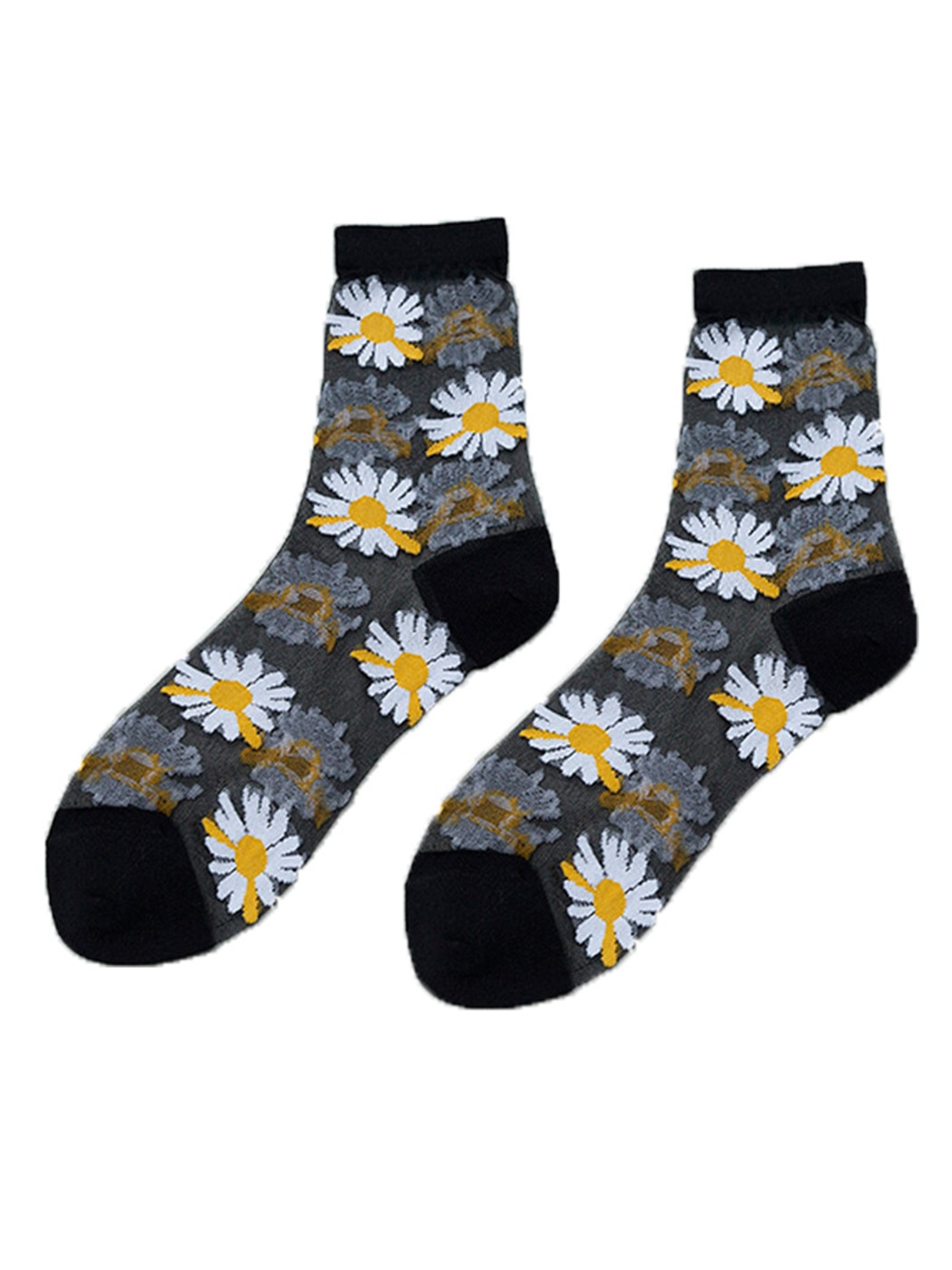 Rufia - Sheer Daisy Pattern Mesh Crew Socks