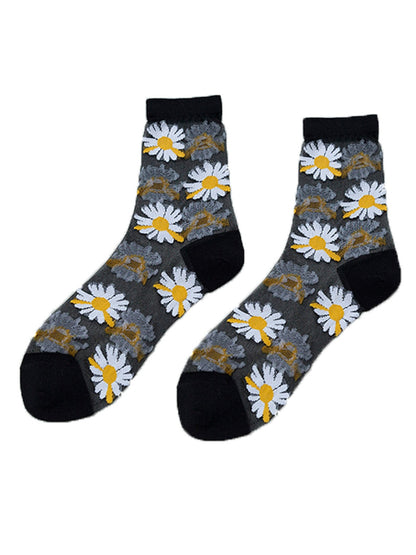 Rufia - Sheer Daisy Pattern Mesh Crew Socks
