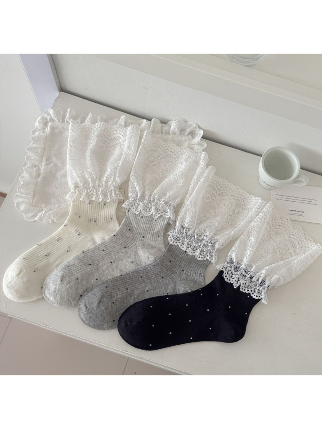 Rufia - Romantic Lace Panel Crew Socks product image 1