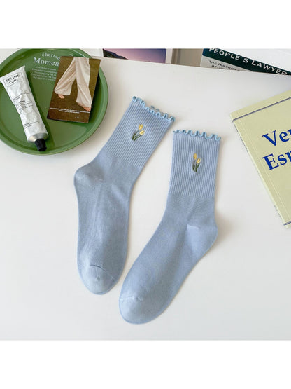 Rufia - Tulip Embroidered Lettuce-Edge Crew Socks product image 8