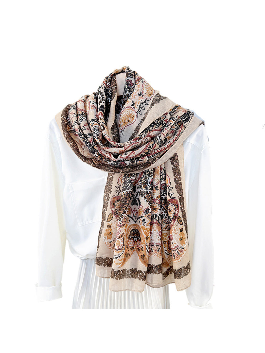 Scarvii - Ornate Paisley Print Lightweight Scarf