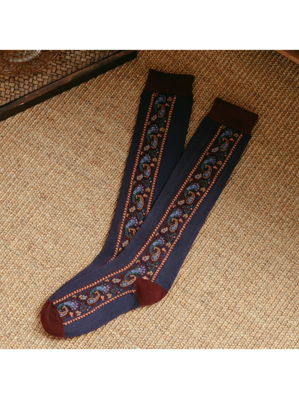 Rufia - Retro Paisley Trim Knee Socks