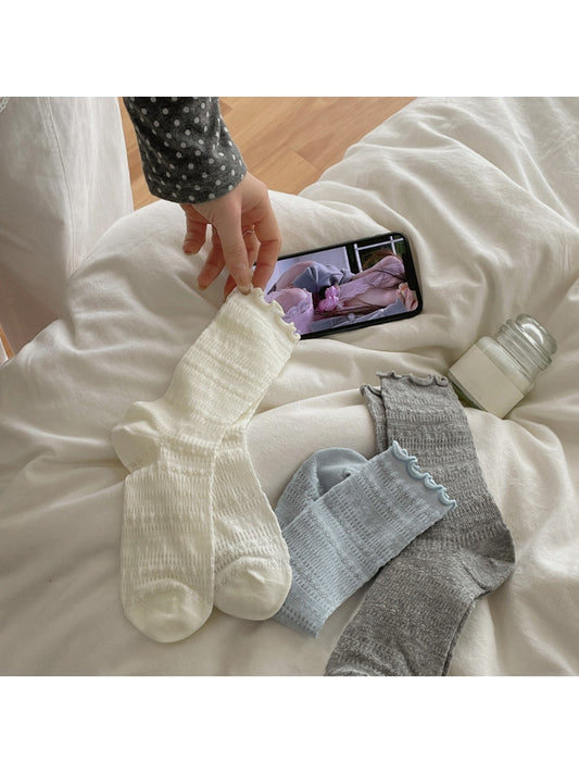 Rufia - Openwork Ruffle Cuff Crew Socks