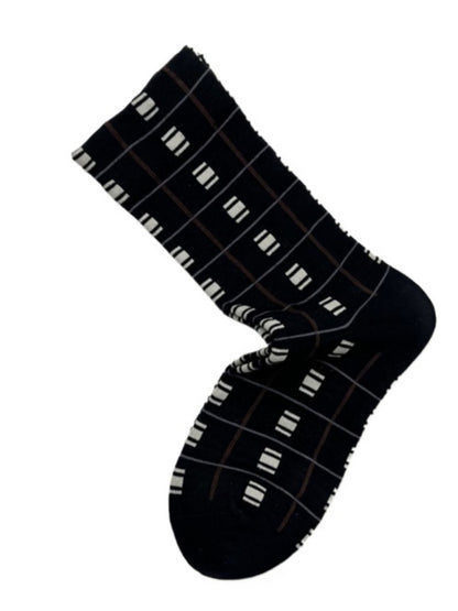 Rufia - Retro Mid-calf Socks with Line and Block Patterns