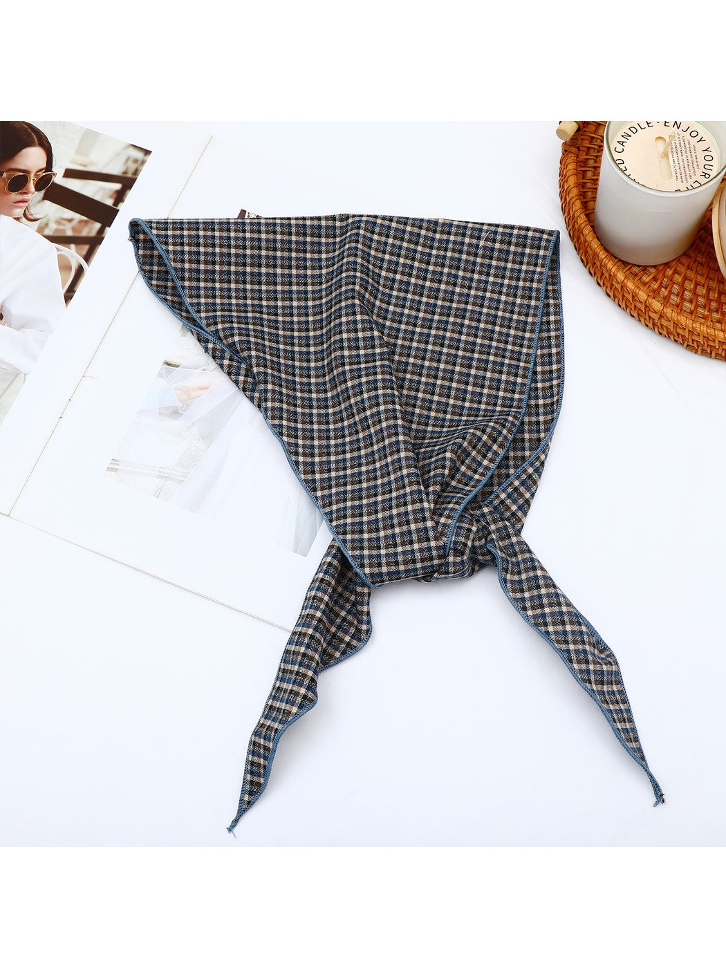 Scarvii - Geometric Retro Check Print Triangle Bandana