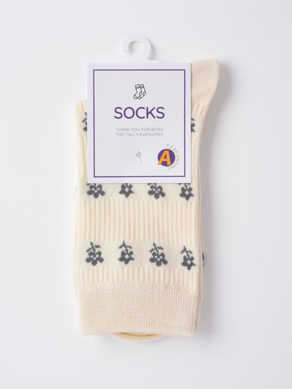 Rufia - Gray Floral Bow Mid-Calf Socks for Women