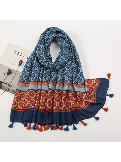 Scarvii - Color-Blocked Shawl Scarf with Tassels - Stylish & Versatile