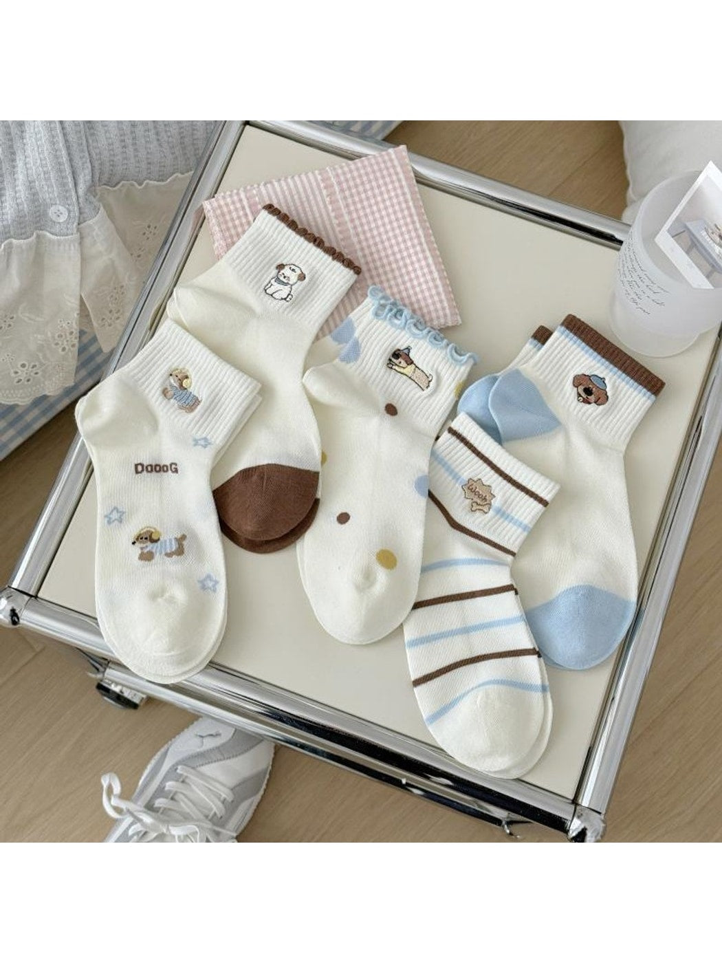 Rufia - Casual Cute Dog Ribbed Ankle Socks