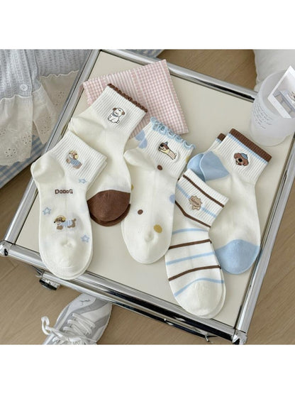 Rufia - Casual Cute Dog Ribbed Ankle Socks