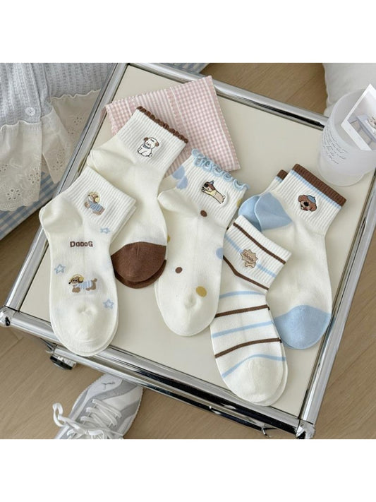 Rufia - Casual Cute Dog Ribbed Ankle Socks