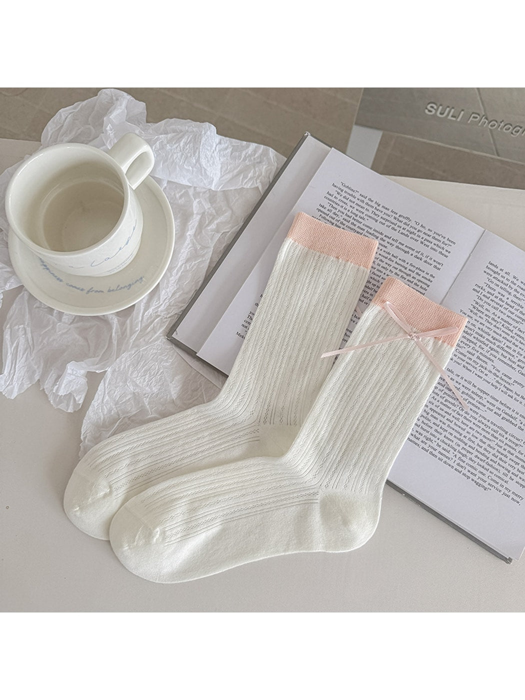 Rufia - Color Block Bow Detail Casual Crew Socks