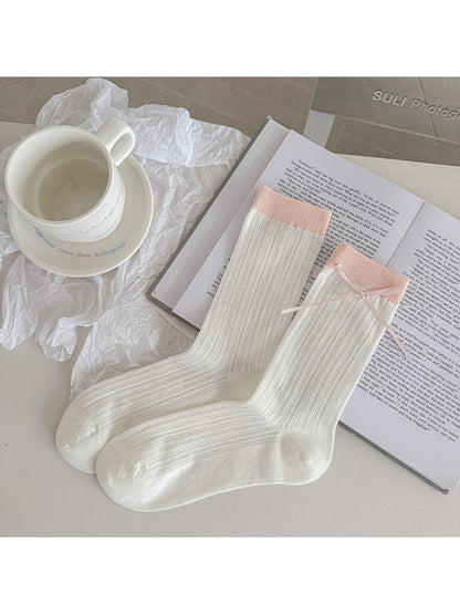 Rufia - Color Block Bow Detail Casual Crew Socks