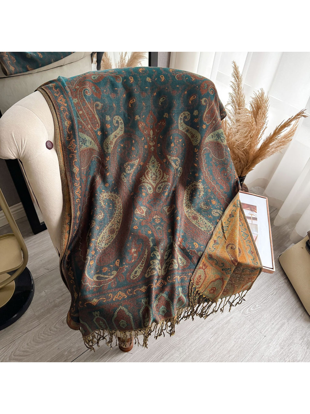 Scarvii - Elegant Paisley Border Wrap Scarf