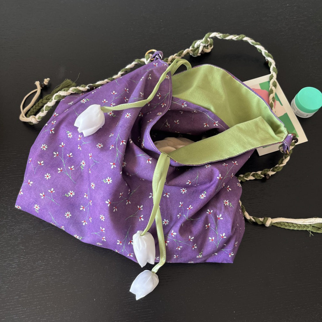 Cosbai Garden Floral Shoulder Bag open to reveal interior compartments and lining