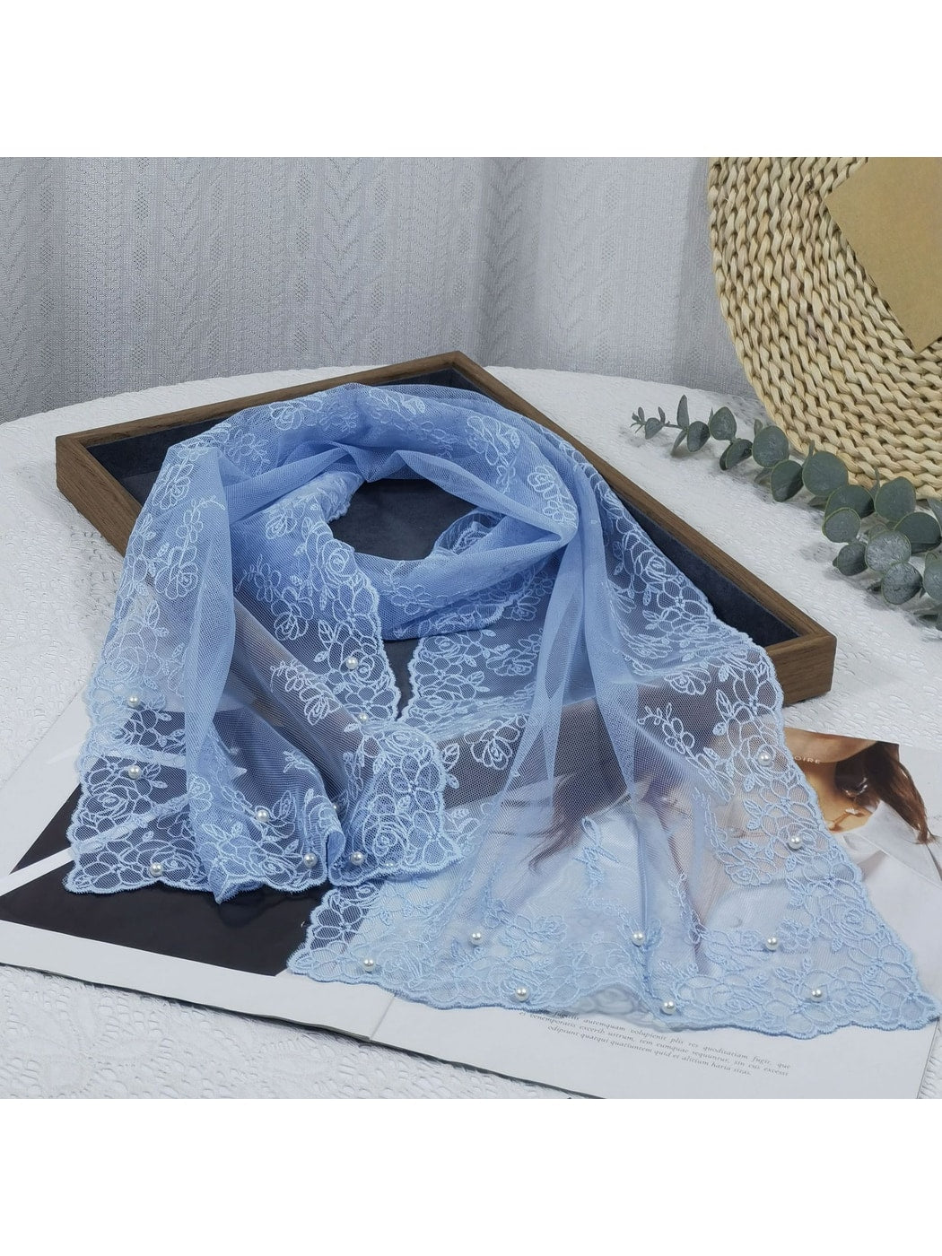 Scarvii - Floral Embroidered Sheer Lace Scarf