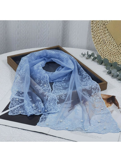 Scarvii - Floral Embroidered Sheer Lace Scarf