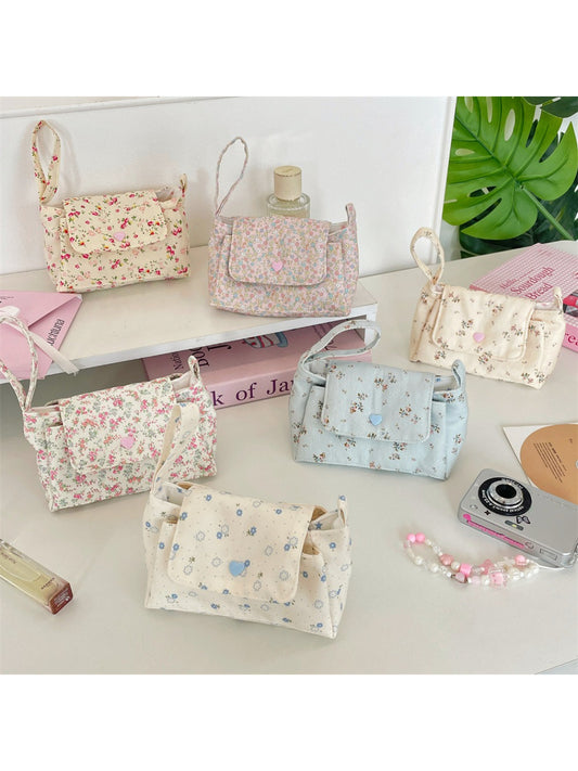 Cosbai Ditsy Floral Mini Handle Bag front view with floral print and top handle