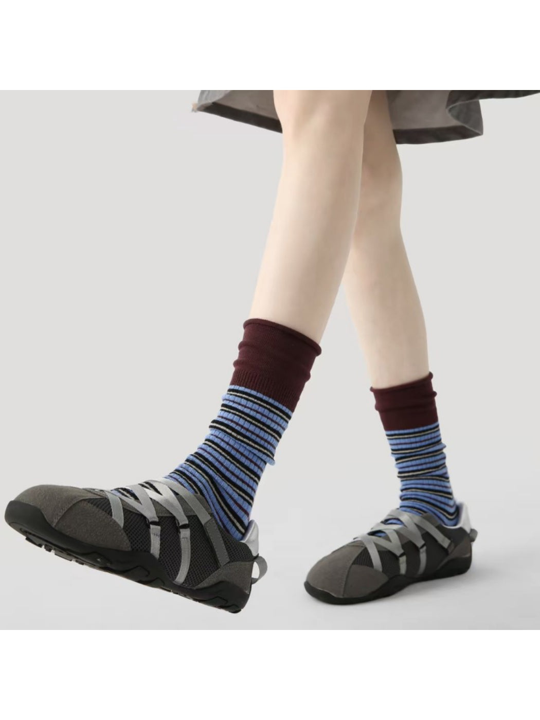 Rufia - Colorblock Top Striped Crew Socks