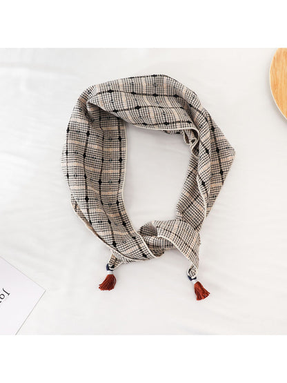 Scarvii - Plaid Fringe Retro Style Triangle Bandana