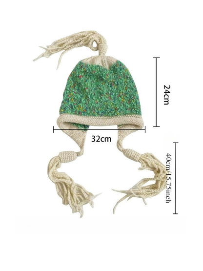 Haila - Winter Knitted Beanie with Tassels & Colorful Speckled Patterns