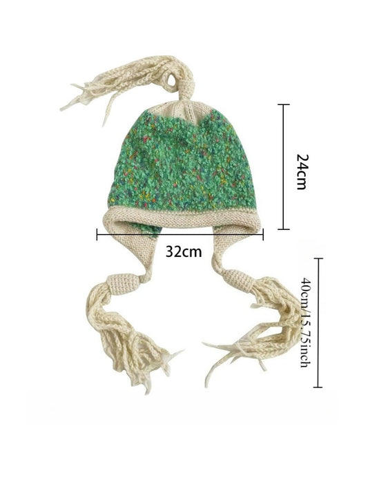Haila - Winter Knitted Beanie with Tassels & Colorful Speckled Patterns