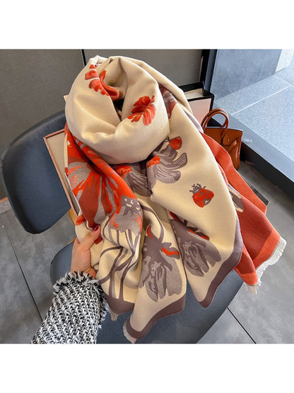 Scarvii - Oversized Floral Contrast Border Long Scarf