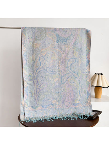 Detail of fringed edges on bohemian paisley shawl