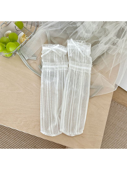 Rufia - Sweet Lace Trim Detail Ribbed Sheer Crew Socks