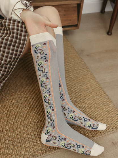 Rufia - Retro Paisley Trim Knee Socks