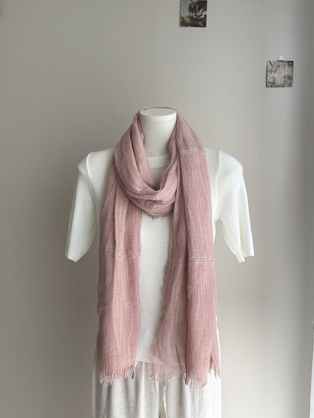 Scarvii - Gauzy Openwork Stripe Fringed Scarf