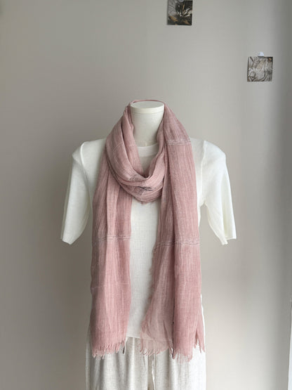 Scarvii - Gauzy Openwork Stripe Fringed Scarf
