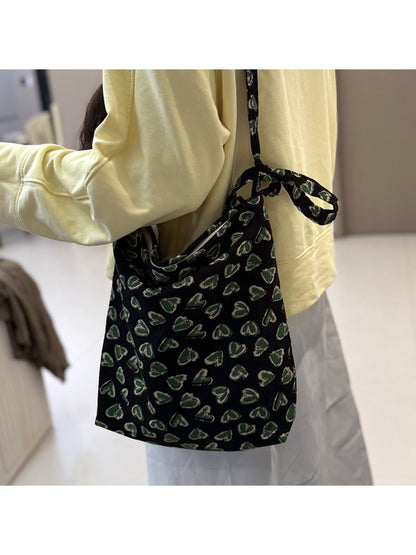 Cosbai - Abstract Heart Print Soft Shoulder Bag