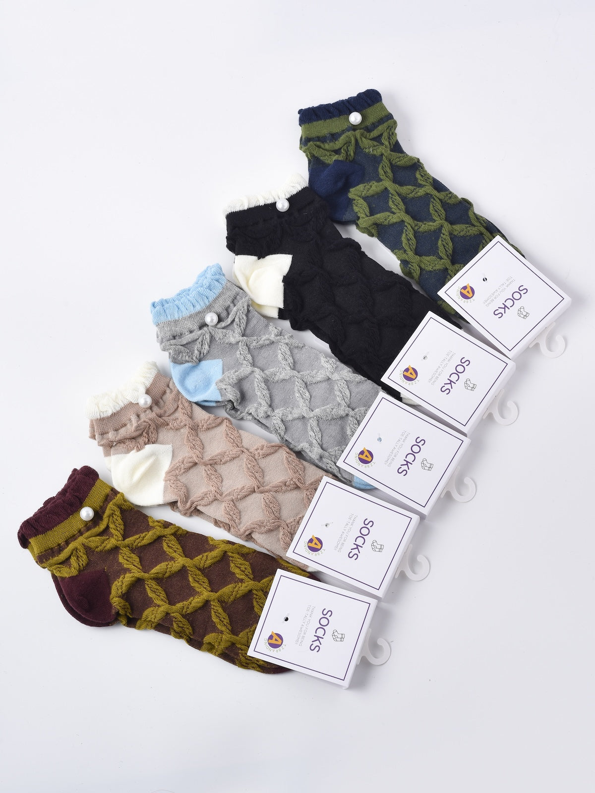 Rufia -  Ruffle Pearl Decorated Ankle Socks for Women, Summer - Friendly