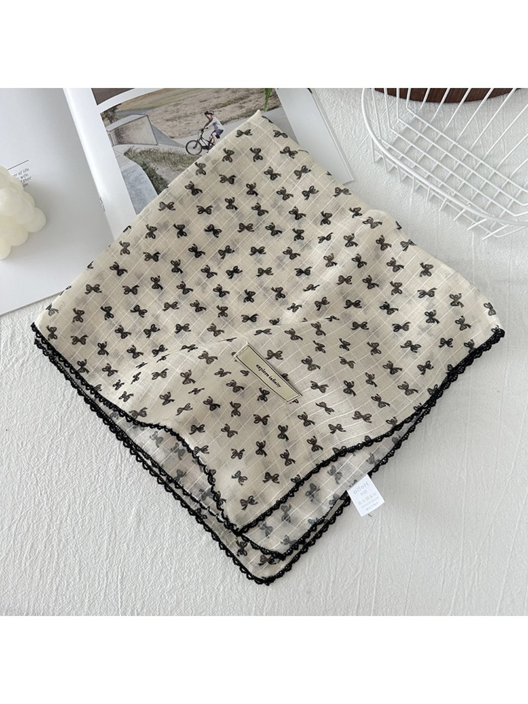 Scarvii - Vintage Bow Print Small Square Scarf