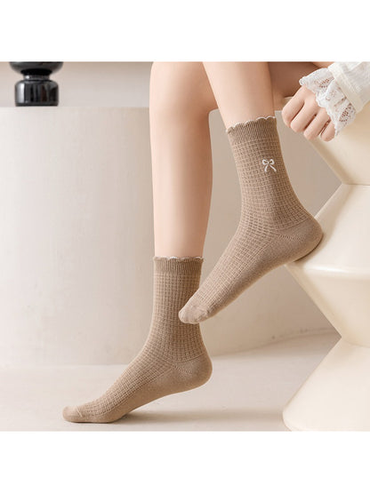 Rufia - Embroidered Bow Waffle Crew Socks product image 2