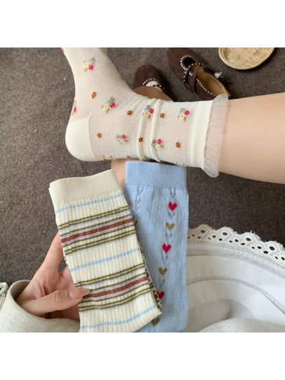 Rufia - Sweet Floral Mesh Crew Socks